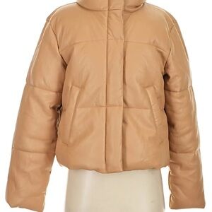 Abercrombie & Fitch Camel Faux Leather Puffer Jacket